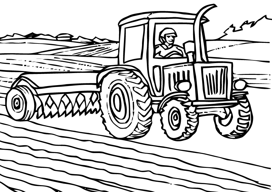 Coloring page Tractor Tractor rides on the field