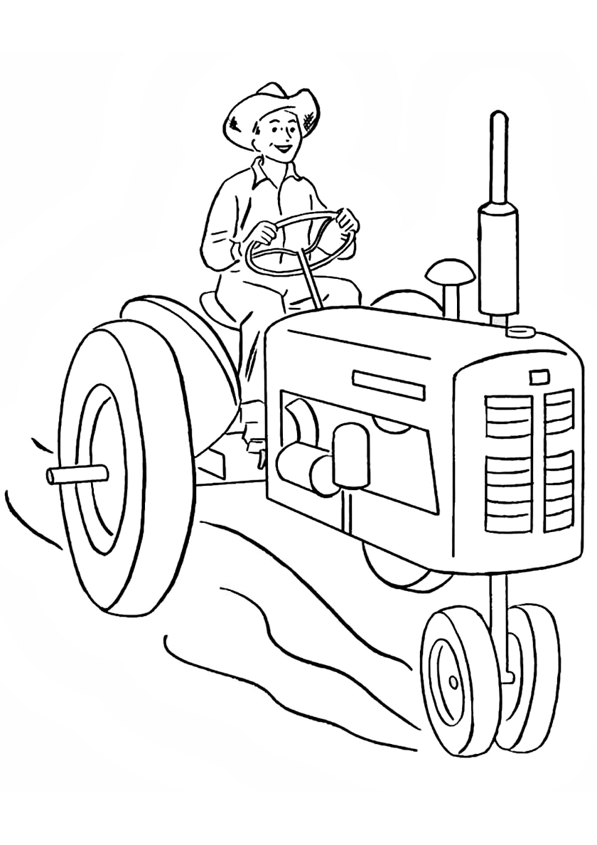 Ausmalbild Traktor Landwirt auf dem Traktor