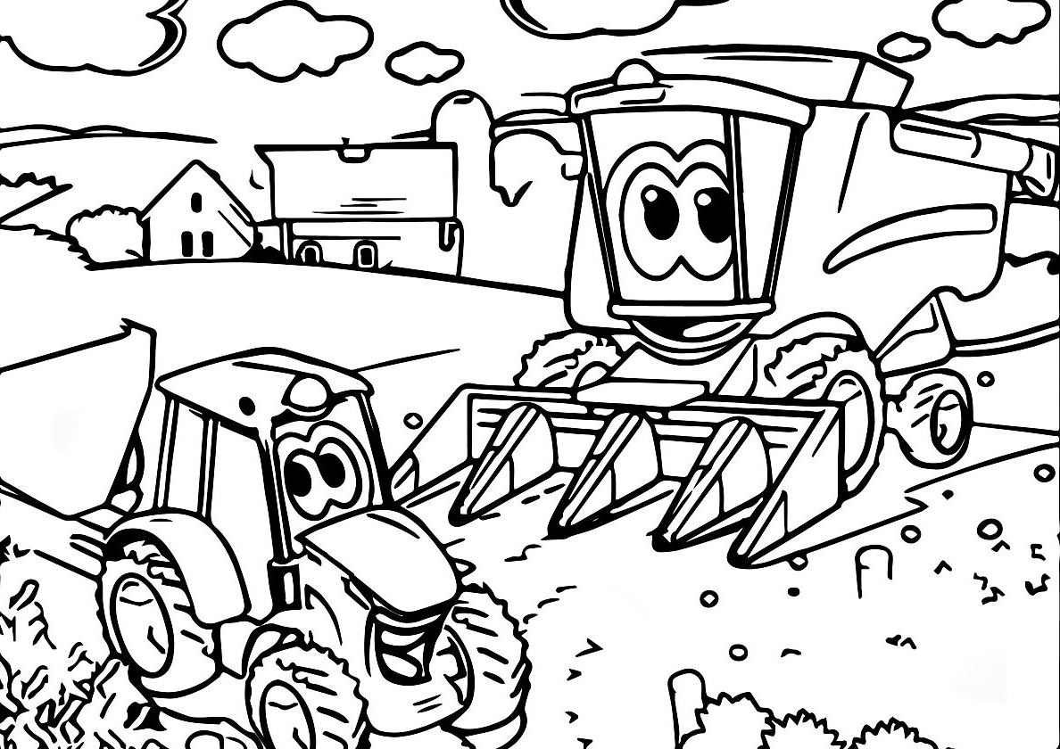Coloring page Tractor Tractor and combine harvester