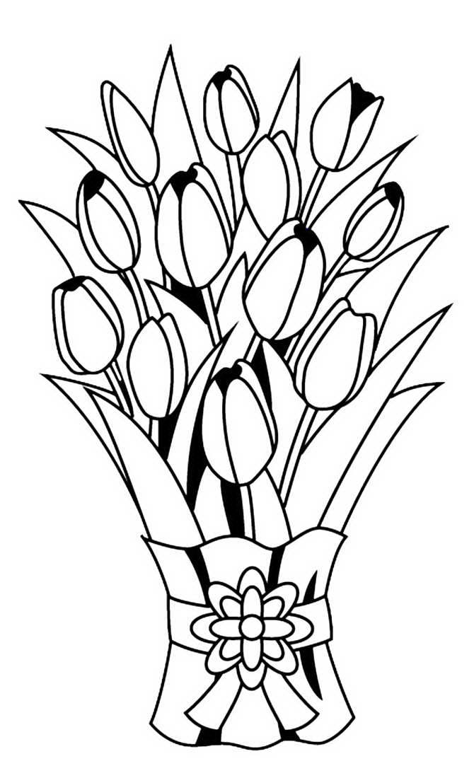 Раскраска Тюльпаны Букет тюльпанов