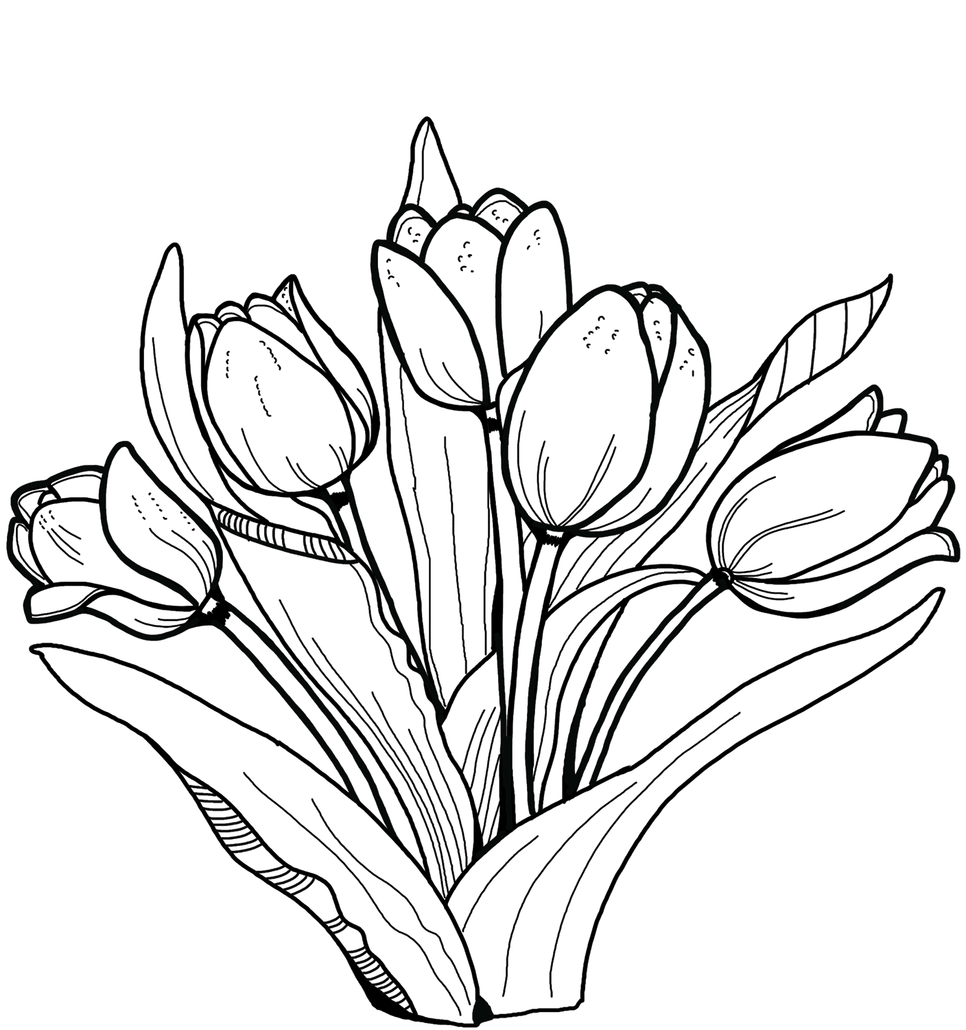 Coloring page Tulips Lots of tulips
