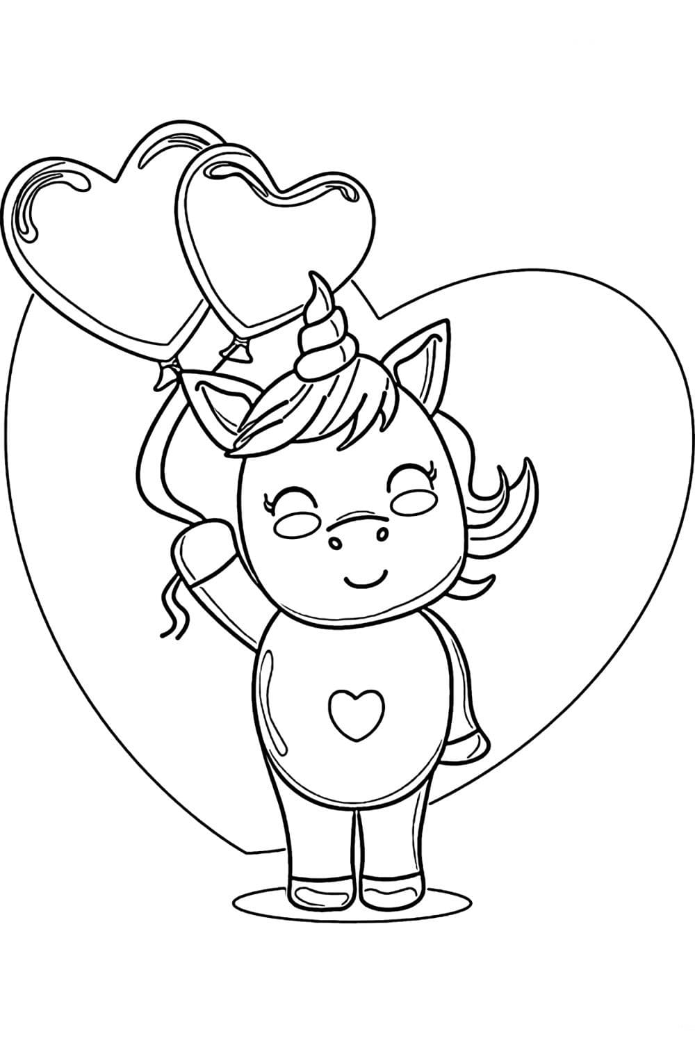 Coloring page Valentine's Day Unicorn wishes Happy Valentine's Day