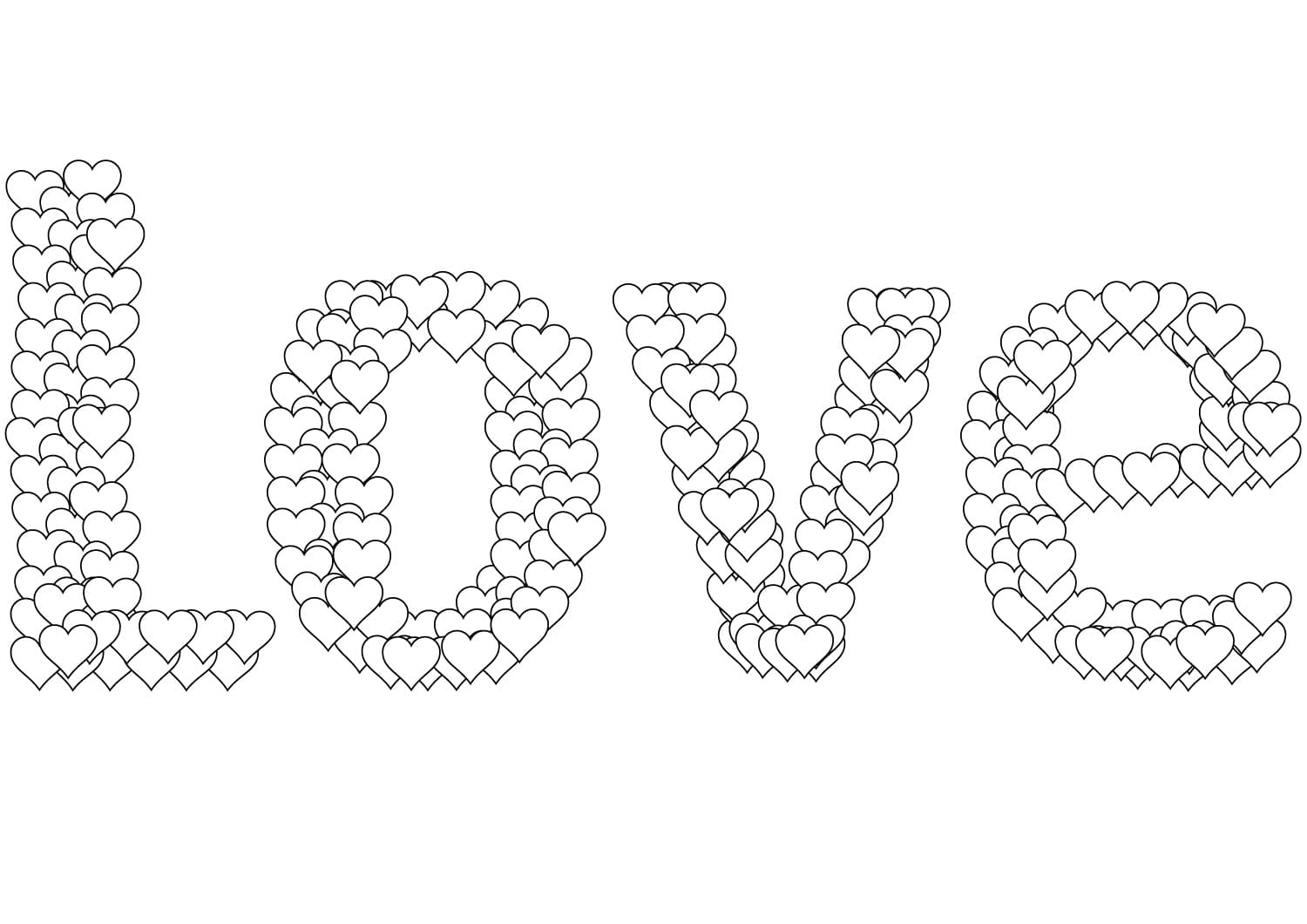 Ausmalbild Valentinstag Inschrift Love aus Herzen