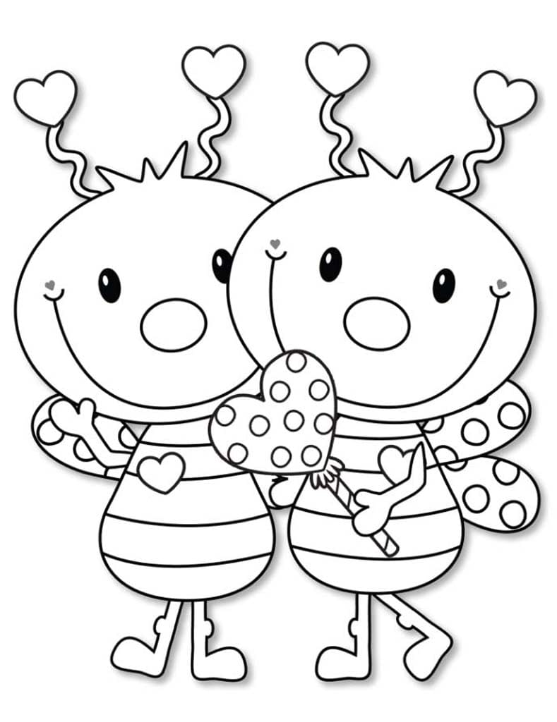 Coloring page Valentine's Day Bees - love