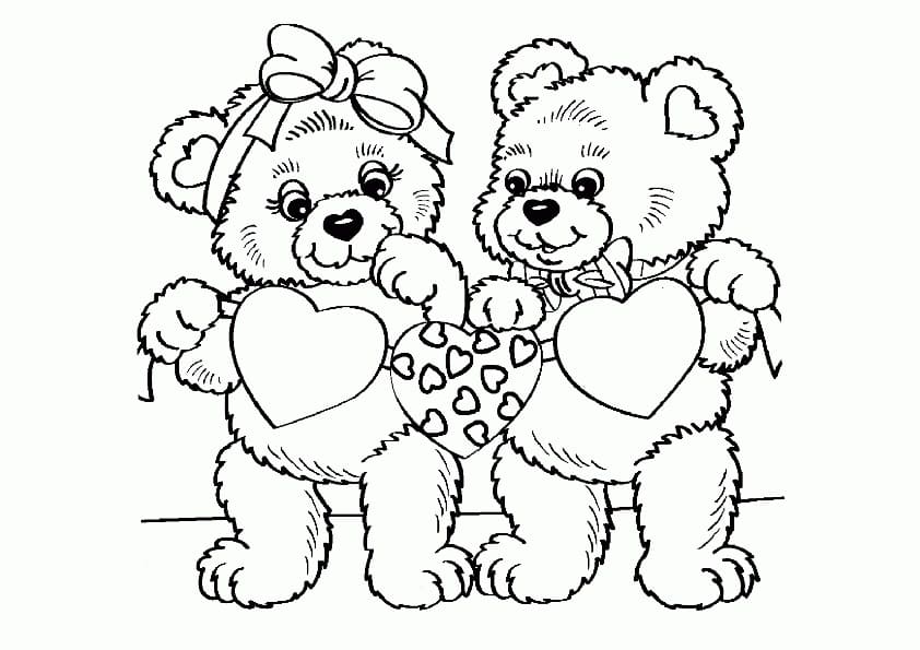 Coloring page Valentine's Day Teddy bears for Valentine's Day