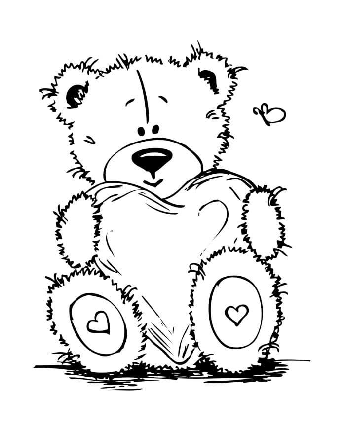 Coloring page Valentine's Day Bear with a heart