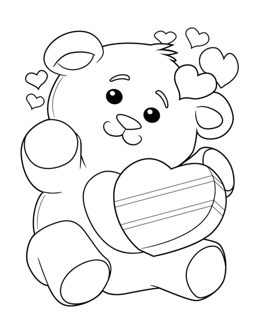 Para Colorir Dia de São Valentim Urso com doces