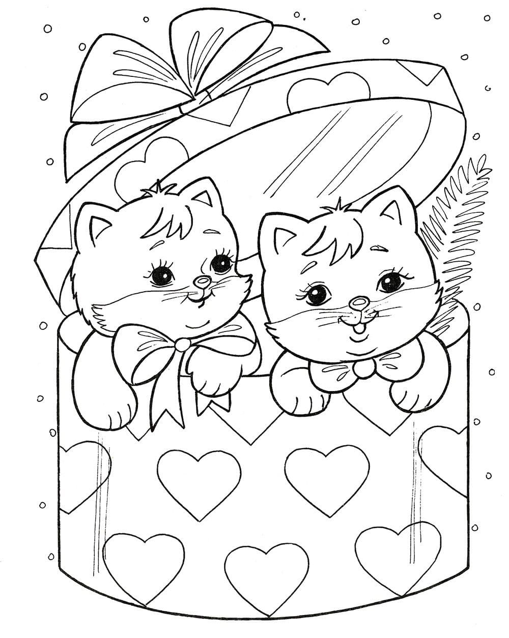Coloring page Valentine's Day Cats congratulate on February 14