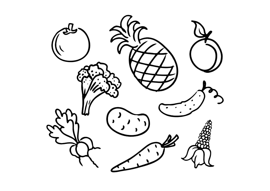 Frutas e Legumes - Desenhos para Colorir - Brinquedos de Papel