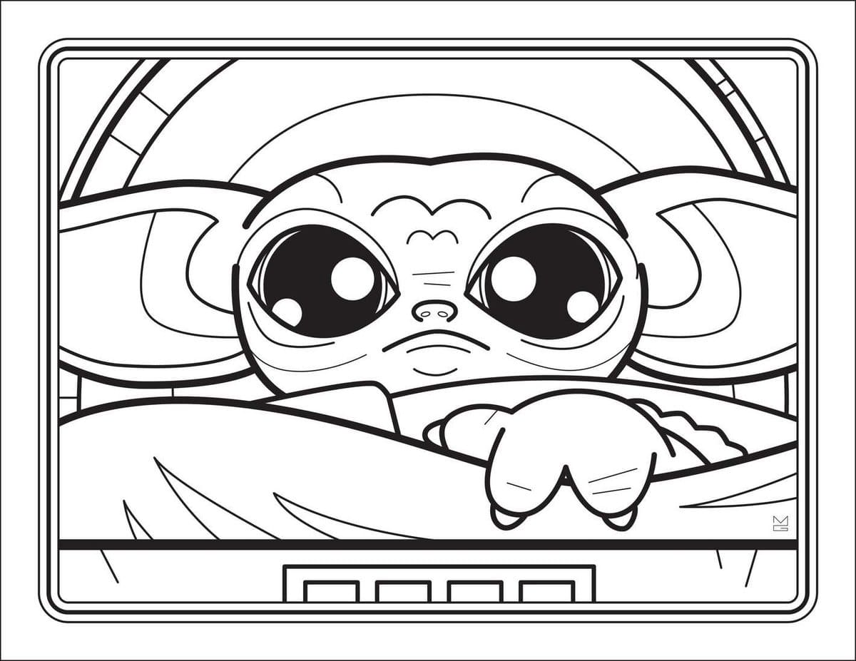 Coloring Pages Baby Yoda Cute character from Star Wars Print