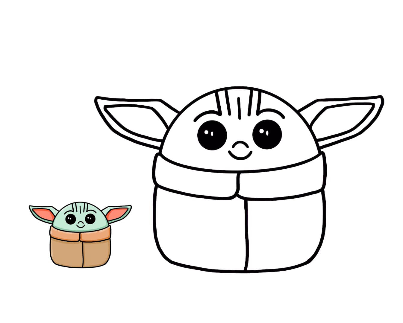 Coloring page Baby Yoda With a color coloring pattern For kids