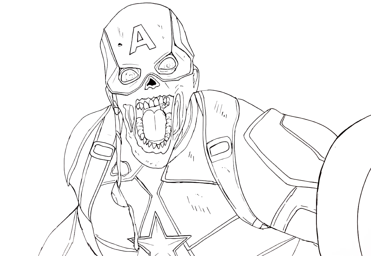 Coloring page Zombies Captain America is a Zombie