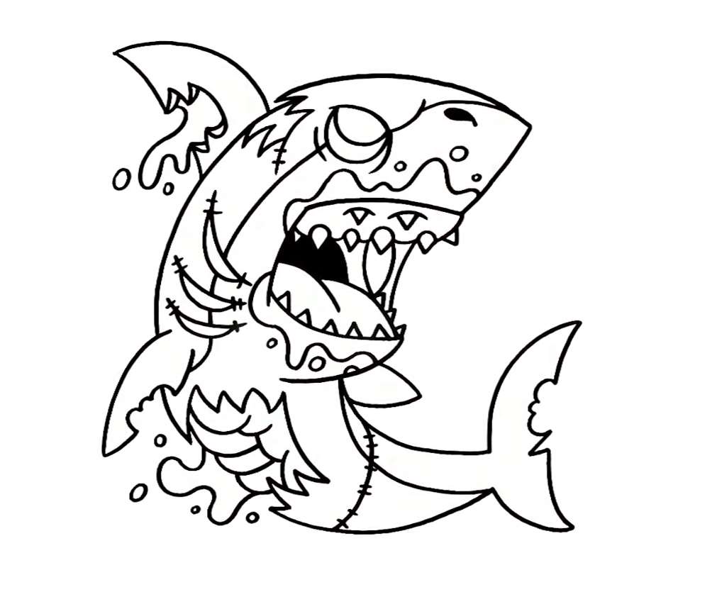 Coloriage Zombies Requin