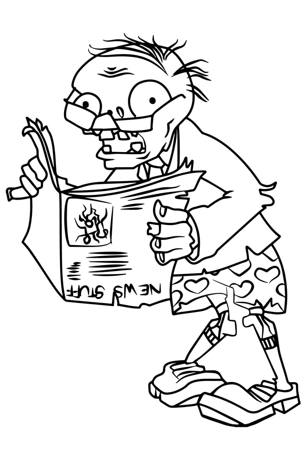 Раскраска Зомби Зомби с газетой