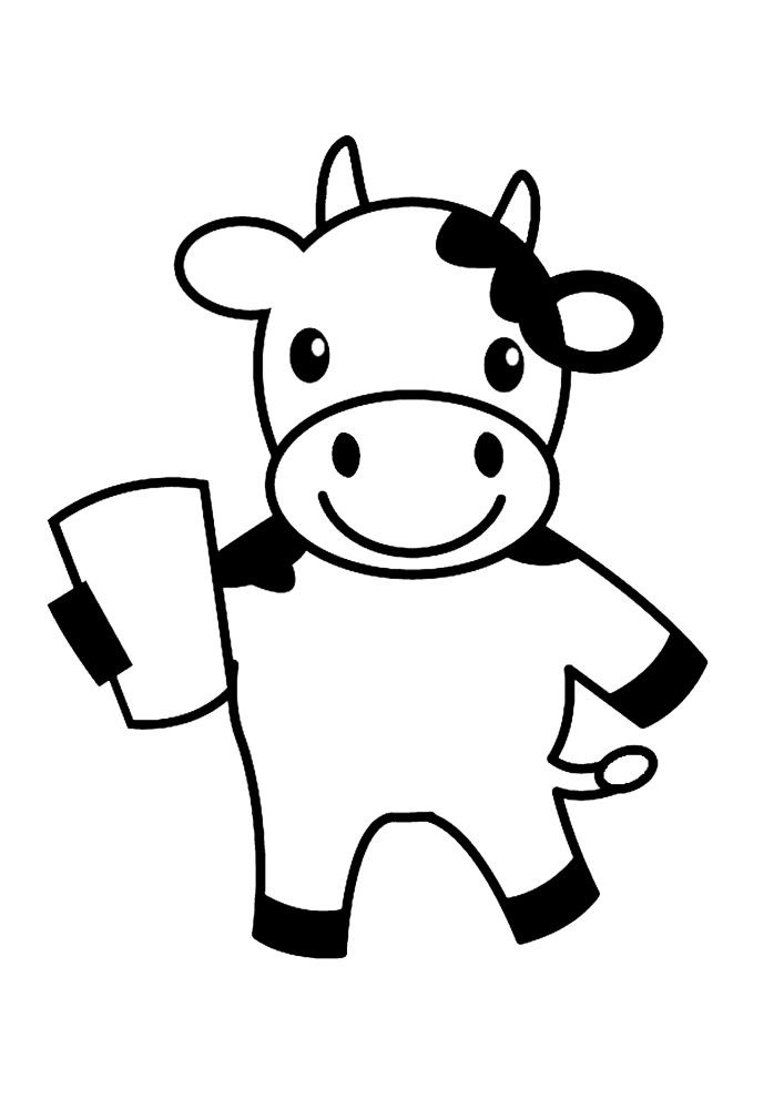 Vache tenant un verre de lait