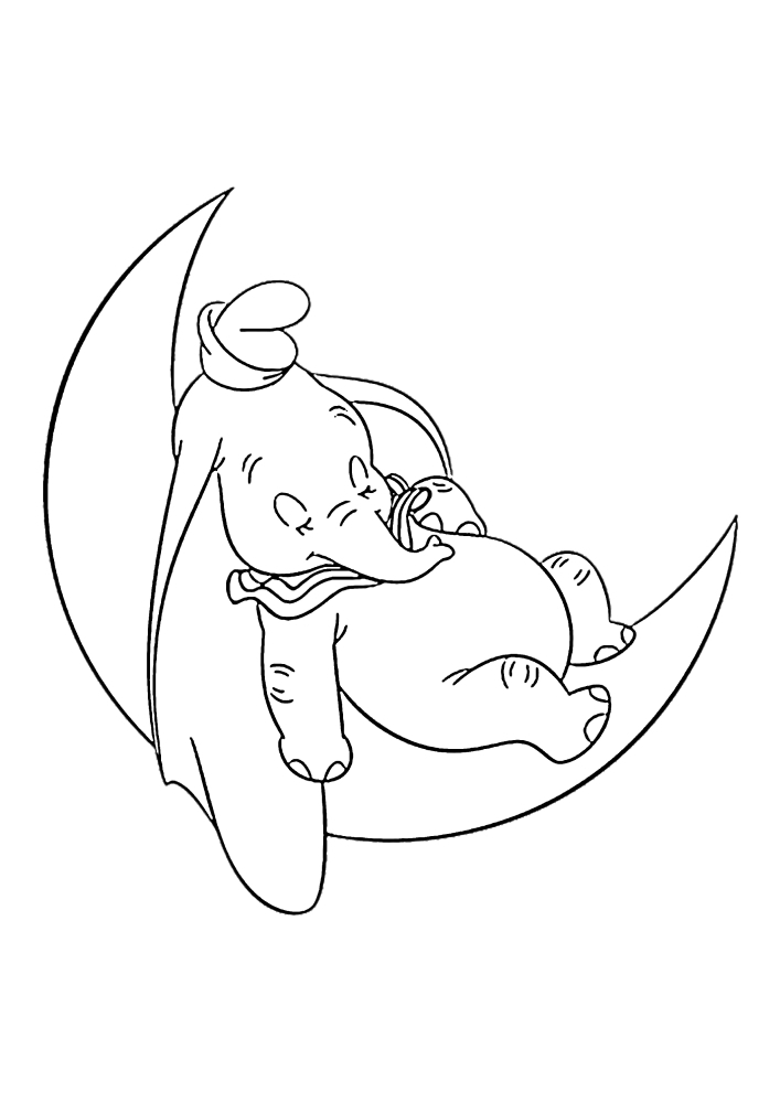 Dumbo dort sur la lune-image en noir et blanc.