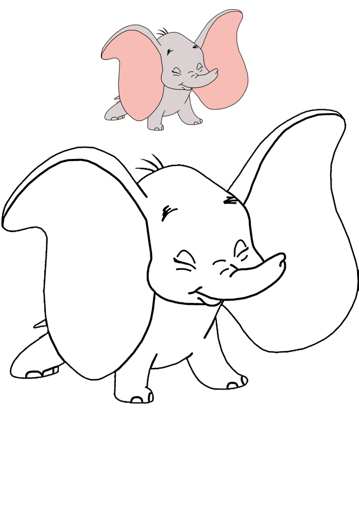 Dumbo-värityskirja, jossa on näyte värityksestä