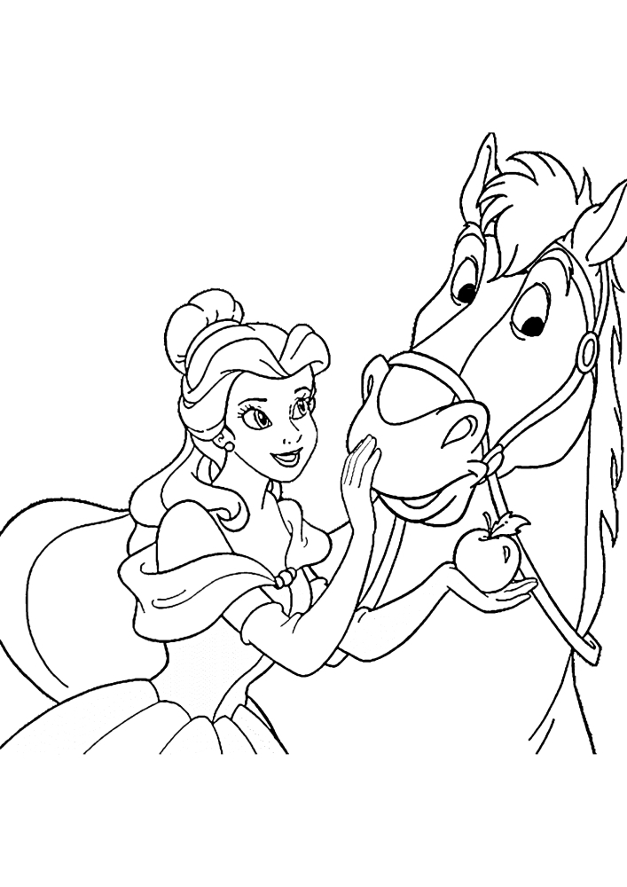 Belle acaricia el caballo