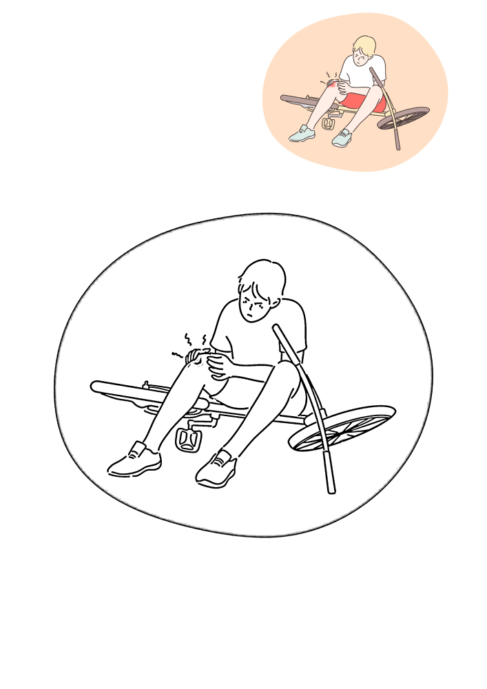 Boy fall off the bike-coloring book with a sample of coloring