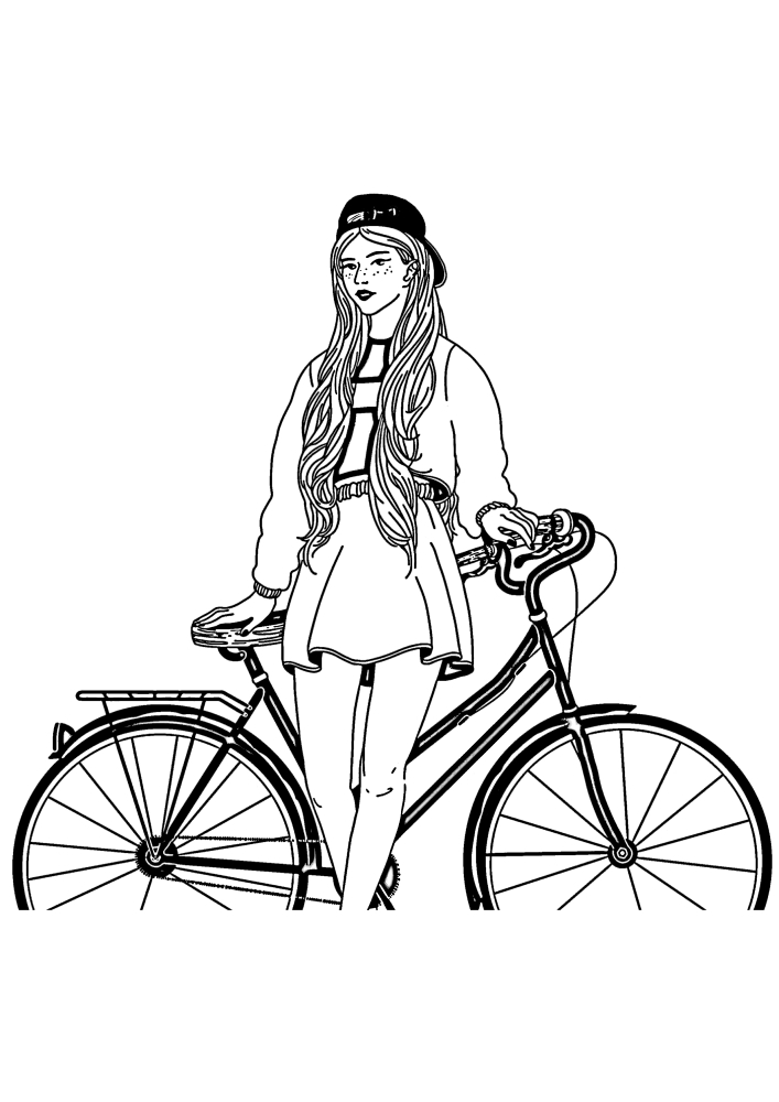 A girl stands next to a bicycle