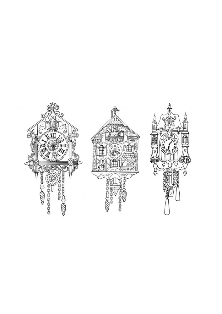 Three detailed clock images-coloring book