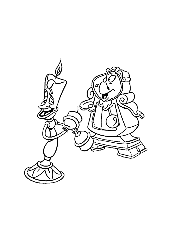 Clock and candle-characters from the cartoon 