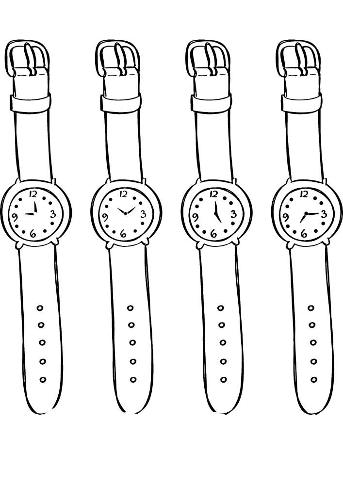 Four images of wristwatches-paint them in different colors