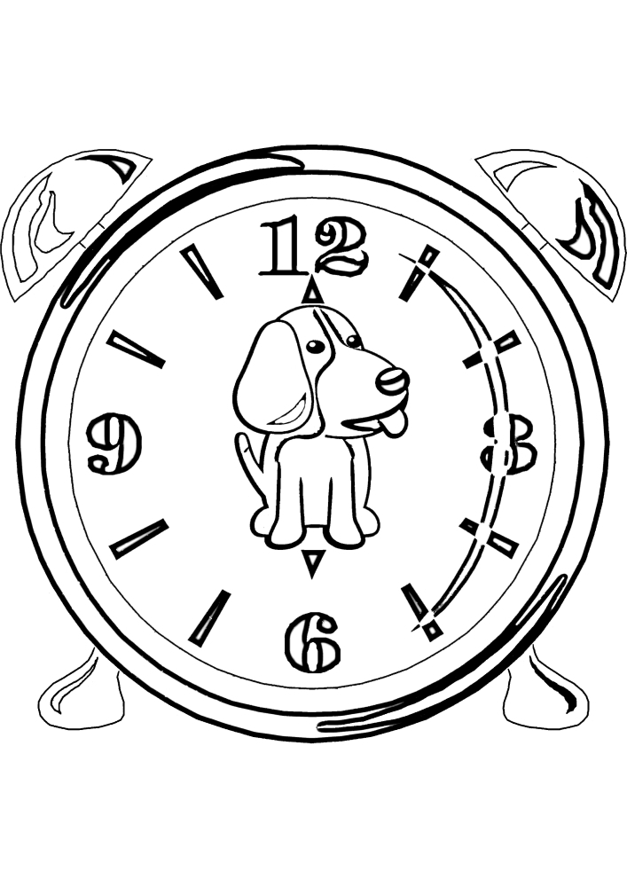 Часы с собакой - раскраска
