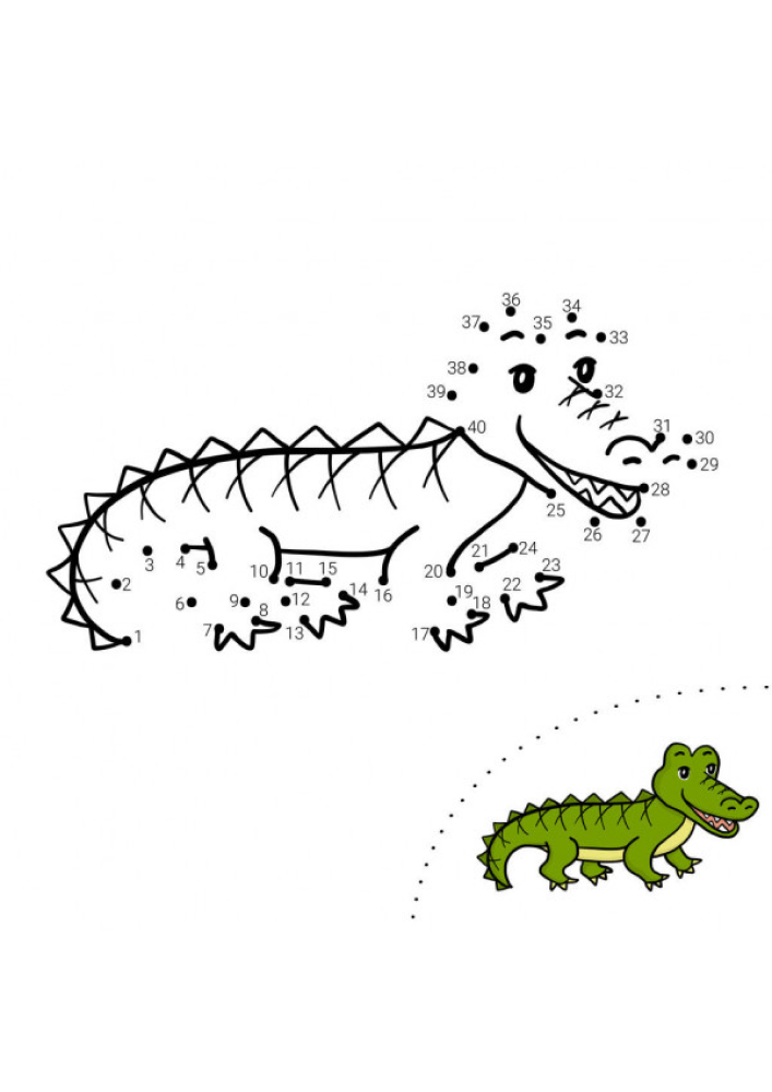 Крокодил - раскраска по точкам для детей