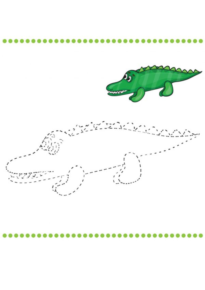 Krokotiili-kuva, jossa sinun täytyy yhdistää pisteitä
