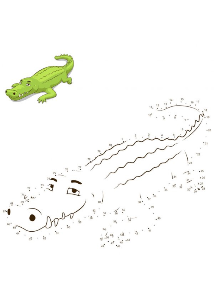 Крокодил - раскраска по точкам для мальчиков и девочек