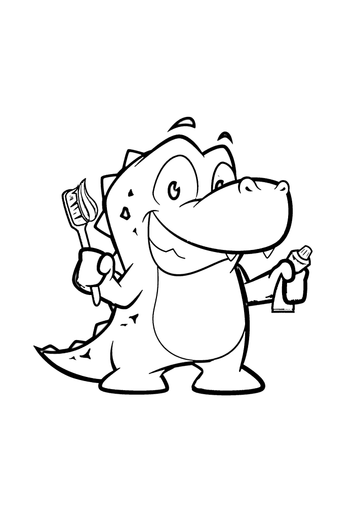 Крокодил с зубной пастой - раскраска