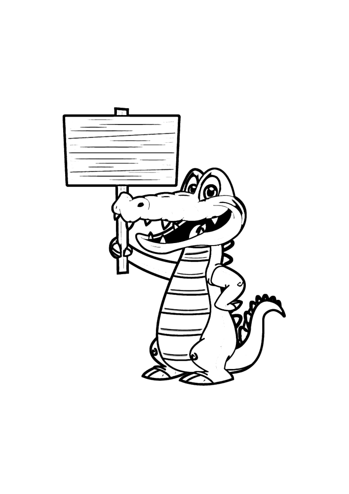 Crocodilo pode ser decorado em qualquer cor, e na placa - escrever qualquer coisa