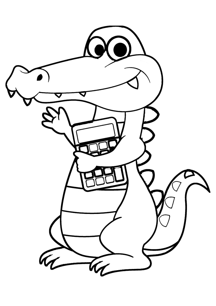 Крокодил с калькулятором - раскраска