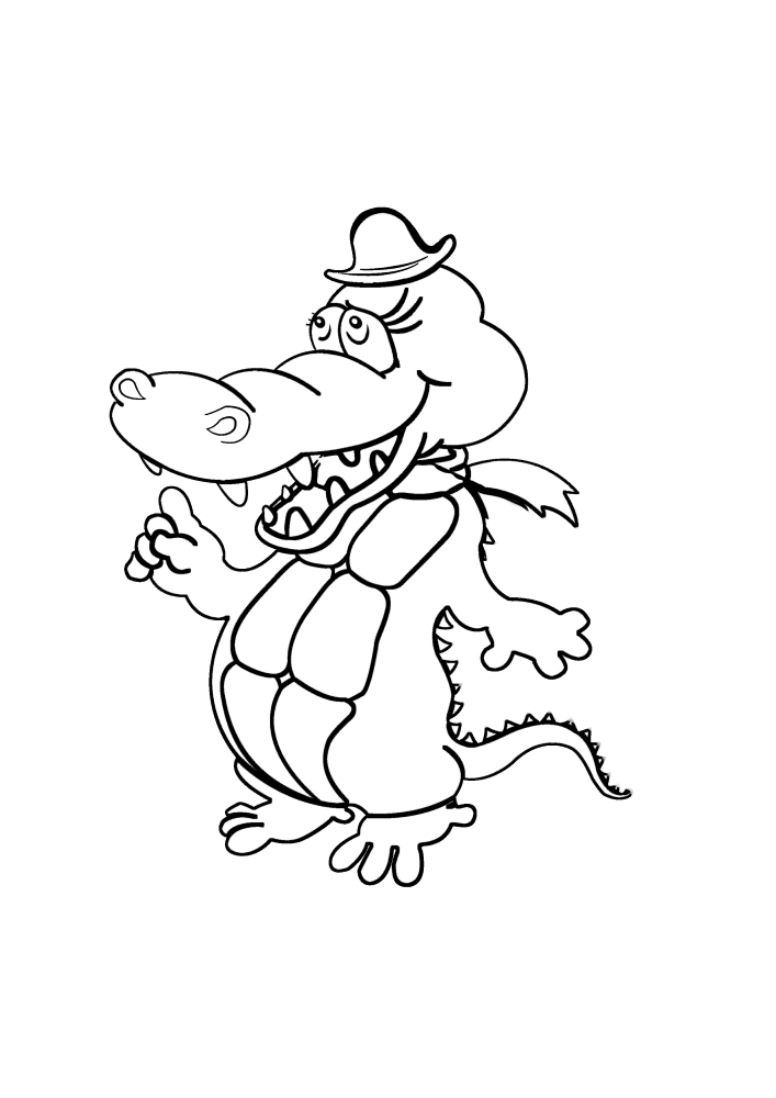Крокодил в шляпе - раскраска