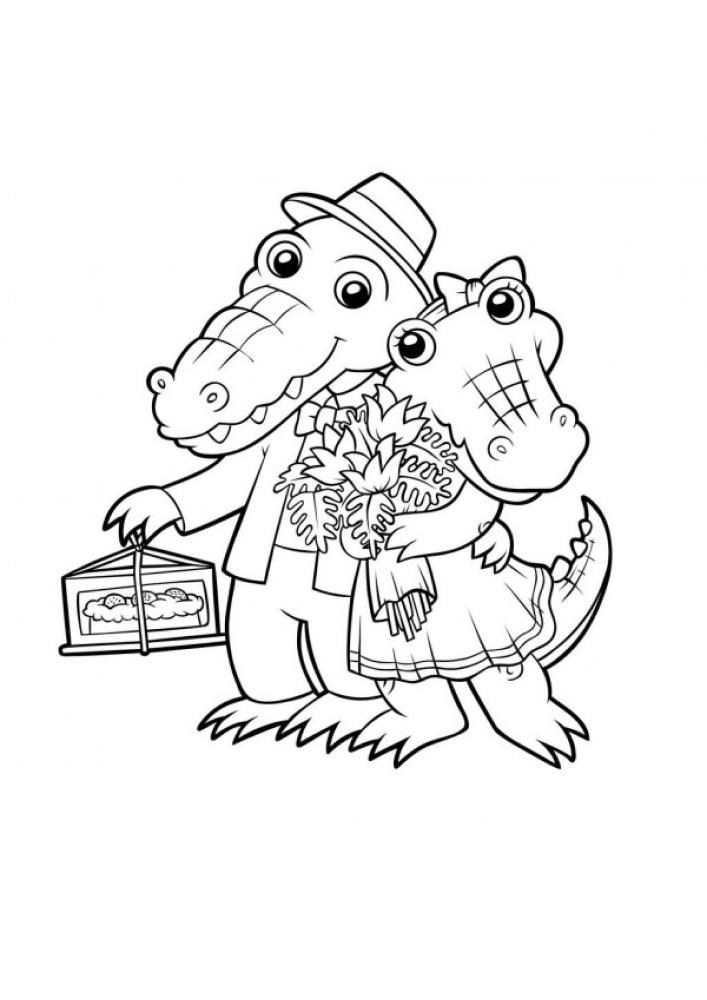 Crocodiles on a date-coloring book
