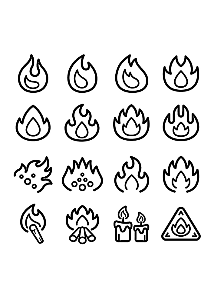 16 tipos de fuego - colorear