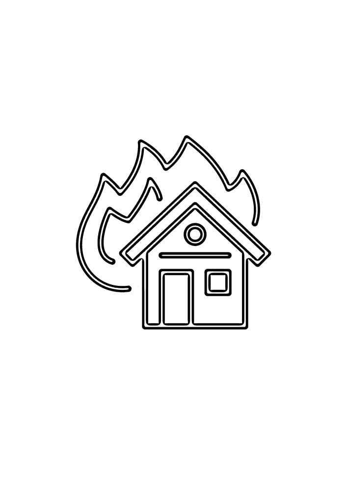 Pequeno ícone da casa em chamas-livro de colorir para crianças