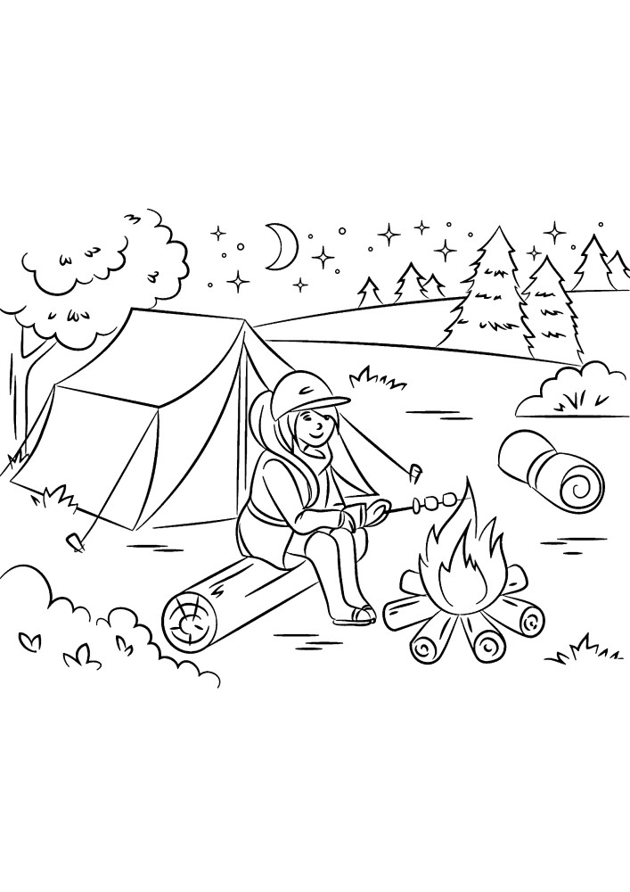 Girl by the campfire-picnic