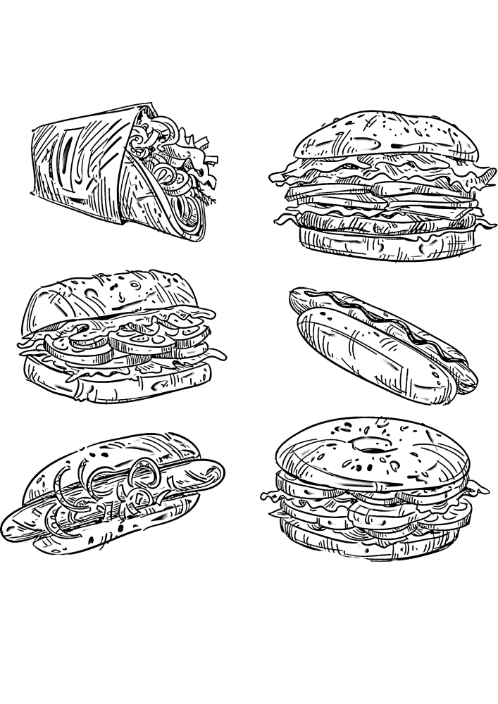 6 imagens em preto e branco de fast food