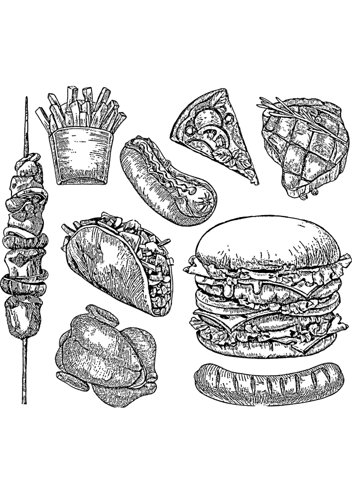 Fast Food-detailed coloring book