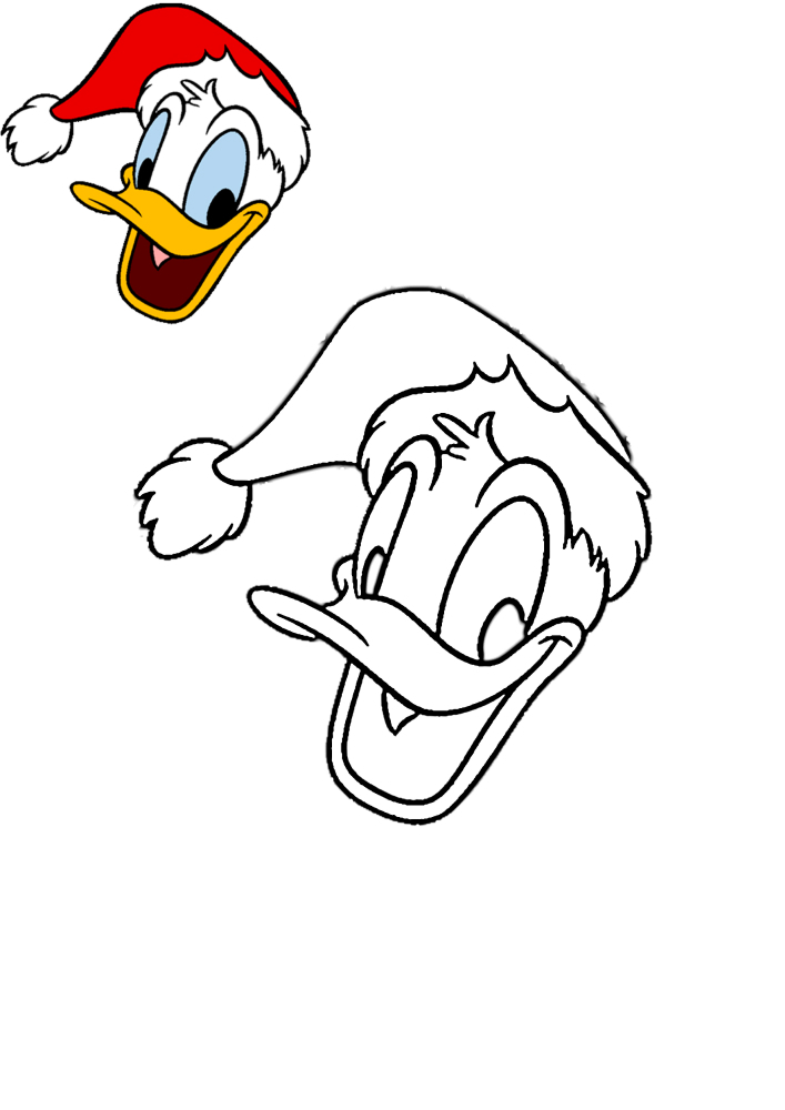 Pato Donald em um chapéu de Natal - Livro de colorir