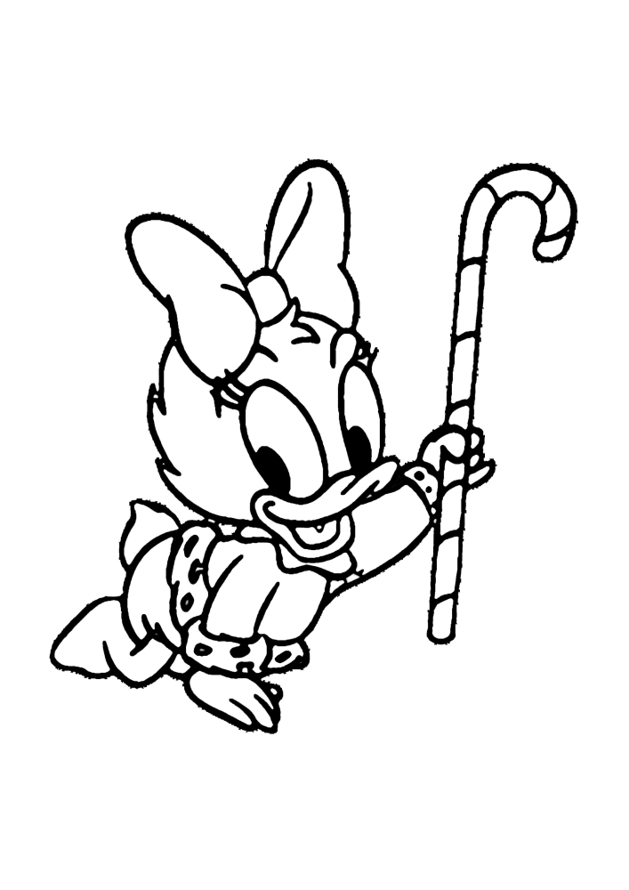 Baby Daisy Duck holds a Christmas lollipop-Coloring book