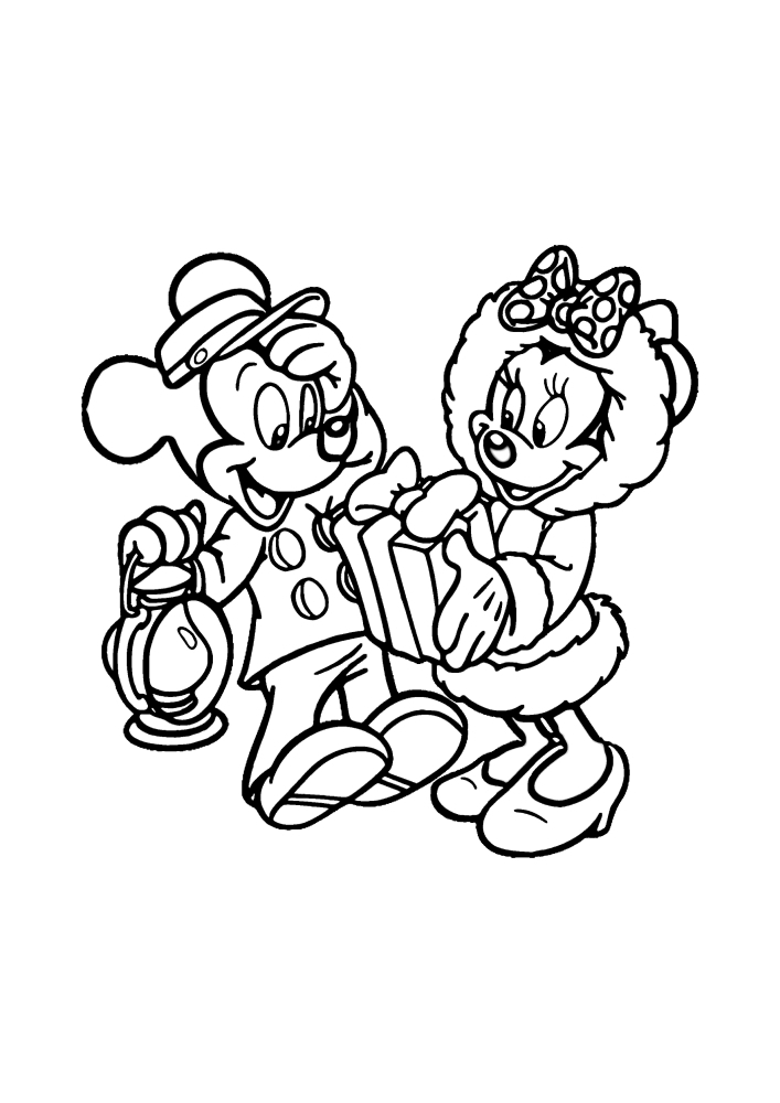 Mickey gave Minnie a Christmas present