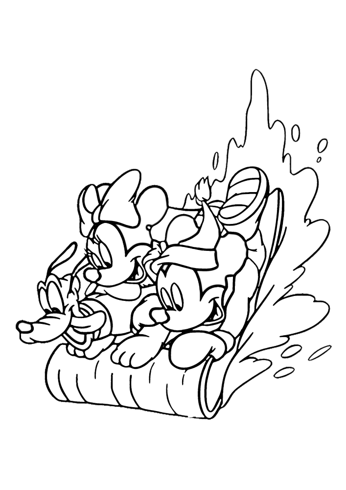 Characters have fun riding a sleigh in the snow