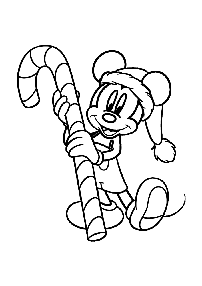 Mickey Mouse holds a big lollipop