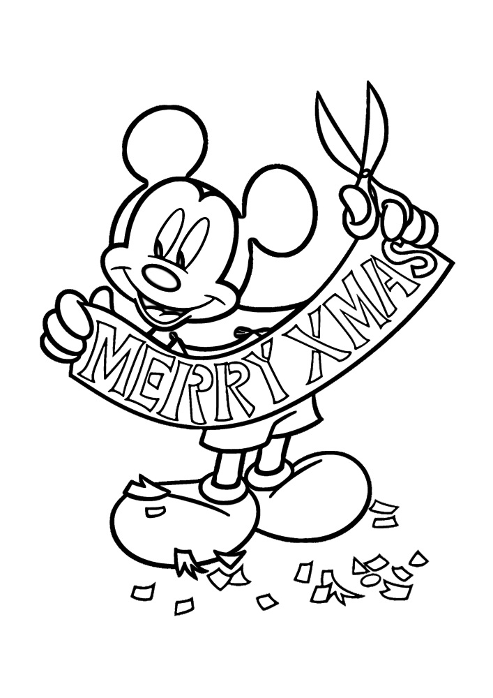 Микки Маус вырезает пожелания к Рождеству