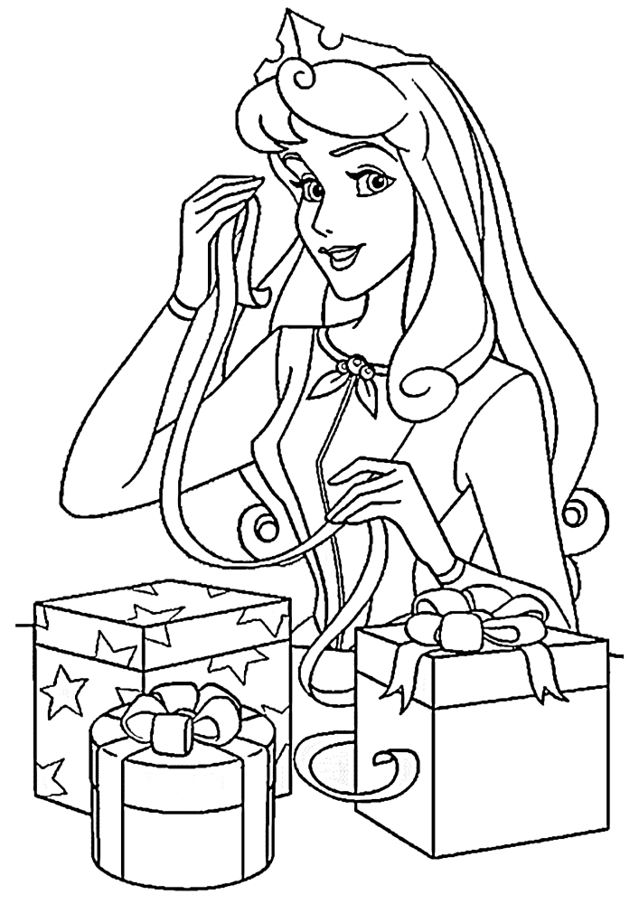 Aurora emballe des cadeaux à d'autres princesses.