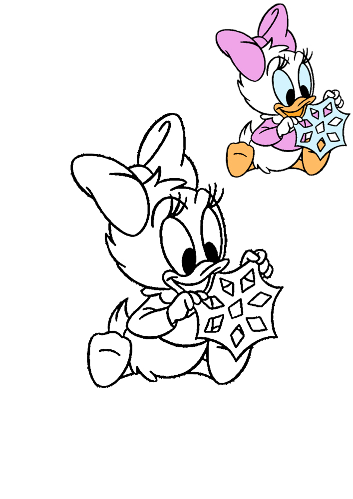 Baby Daisy Duck cut out a snowflake