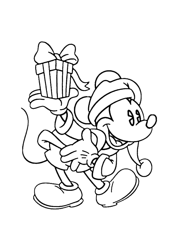 Mickey Mouse holds a gift
